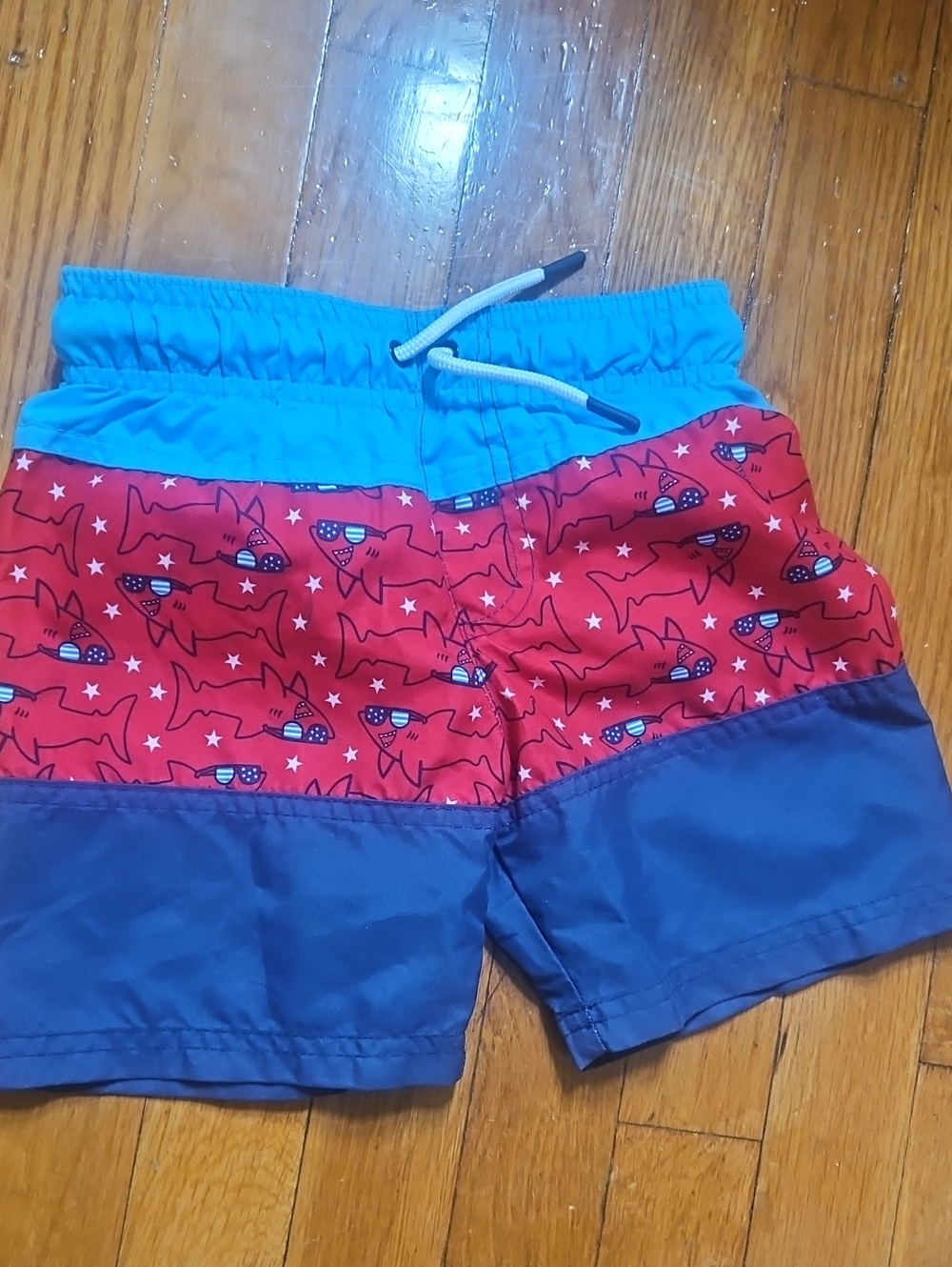 Cat & Jack Blue, Red and Navy Shark-Print Swim Shorts